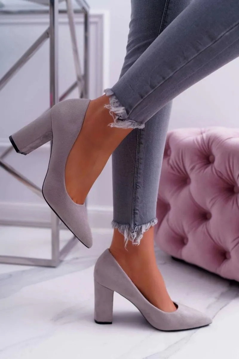 New Boto Czółenka Damskie Na Słupku Zamszowe Szare Clarina