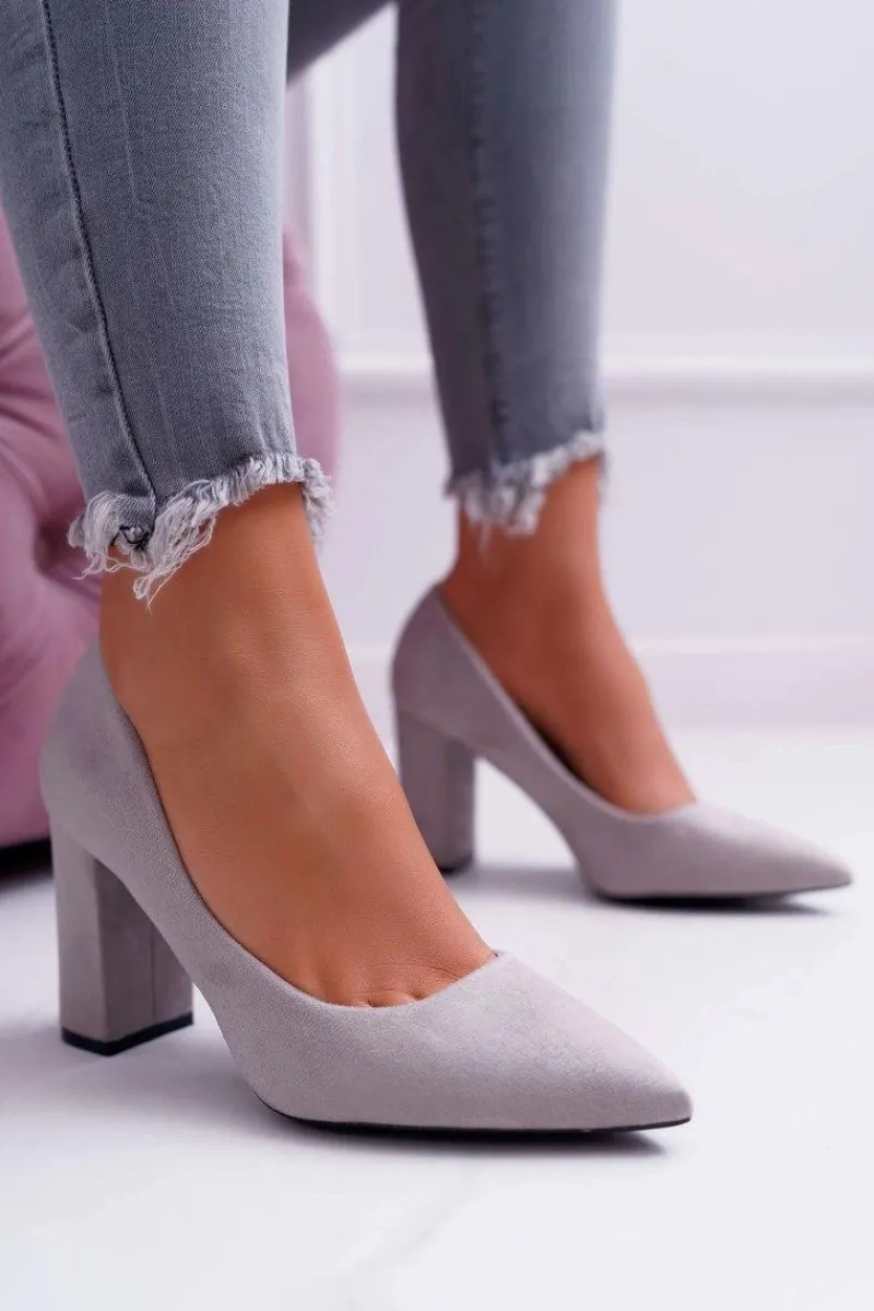 New Boto Czółenka Damskie Na Słupku Zamszowe Szare Clarina