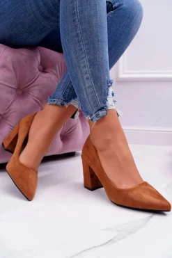 Sale Boto Czółenka Damskie Na Słupku Zamszowe Camel Femmini