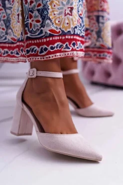 Boto Czółenka Damskie Na Słupku Zamszowe Beżowe Harye