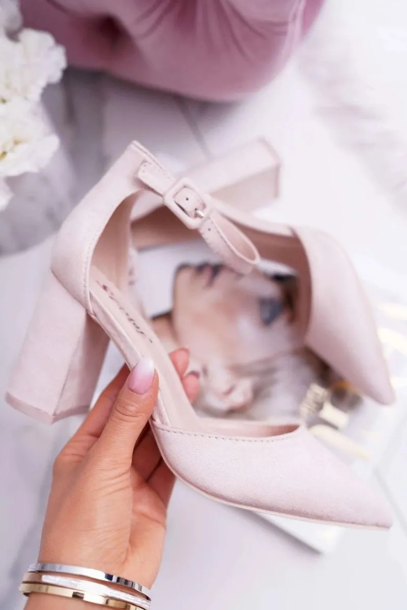 Boto Czółenka Damskie Na Słupku Zamszowe Beżowe Harye