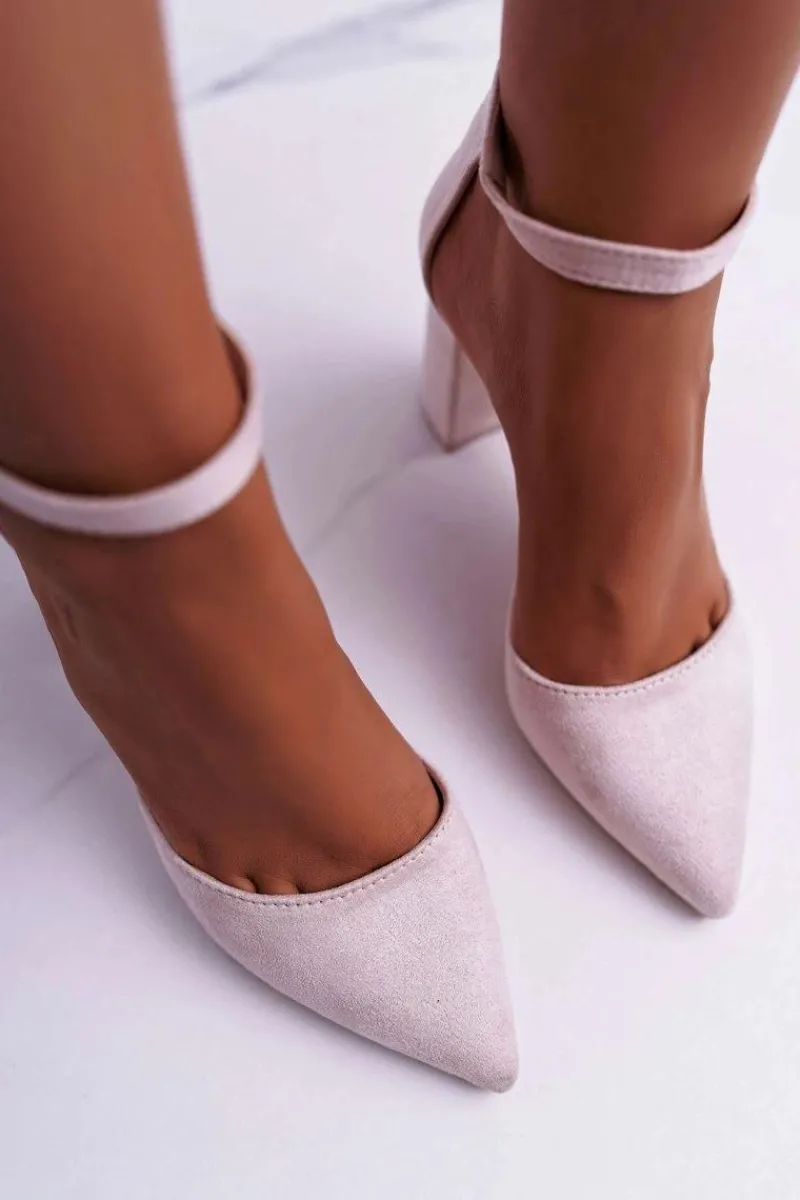 Boto Czółenka Damskie Na Słupku Zamszowe Beżowe Harye