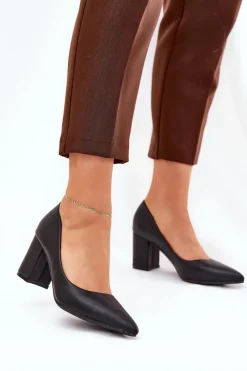 Best Boto Czółenka Damskie Na Słupku Ze Szpiczastym Noskiem Czarne Deonira