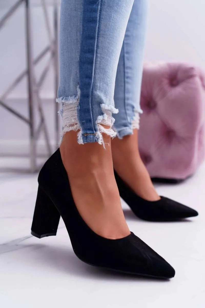 Czółenka Damskie Na Słupku Zamszowe Czarne Eriela Damskie Czółenka Zamszowe|Czółenka Na Słupku