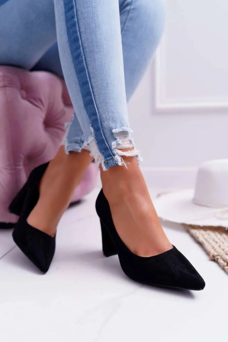 Czółenka Damskie Na Słupku Zamszowe Czarne Eriela Damskie Czółenka Zamszowe|Czółenka Na Słupku