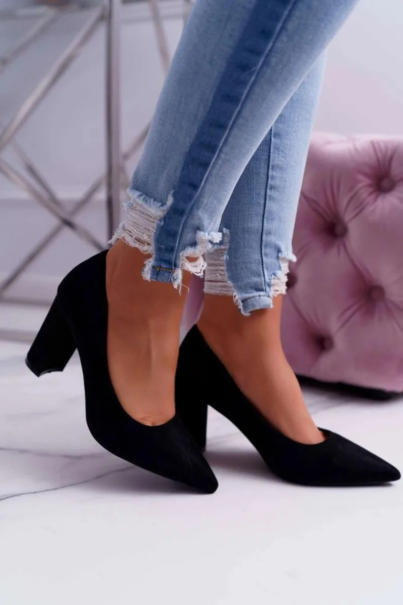 Czółenka Damskie Na Słupku Zamszowe Czarne Eriela Damskie Czółenka Zamszowe|Czółenka Na Słupku