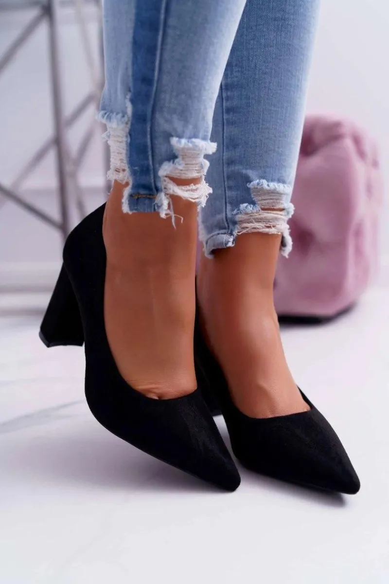 Czółenka Damskie Na Słupku Zamszowe Czarne Eriela Damskie Czółenka Zamszowe|Czółenka Na Słupku