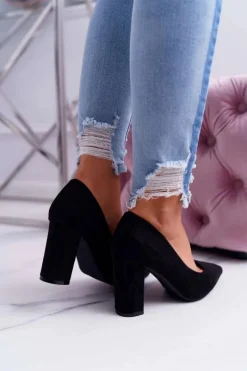 Czółenka Damskie Na Słupku Zamszowe Czarne Eriela Damskie Czółenka Zamszowe|Czółenka Na Słupku