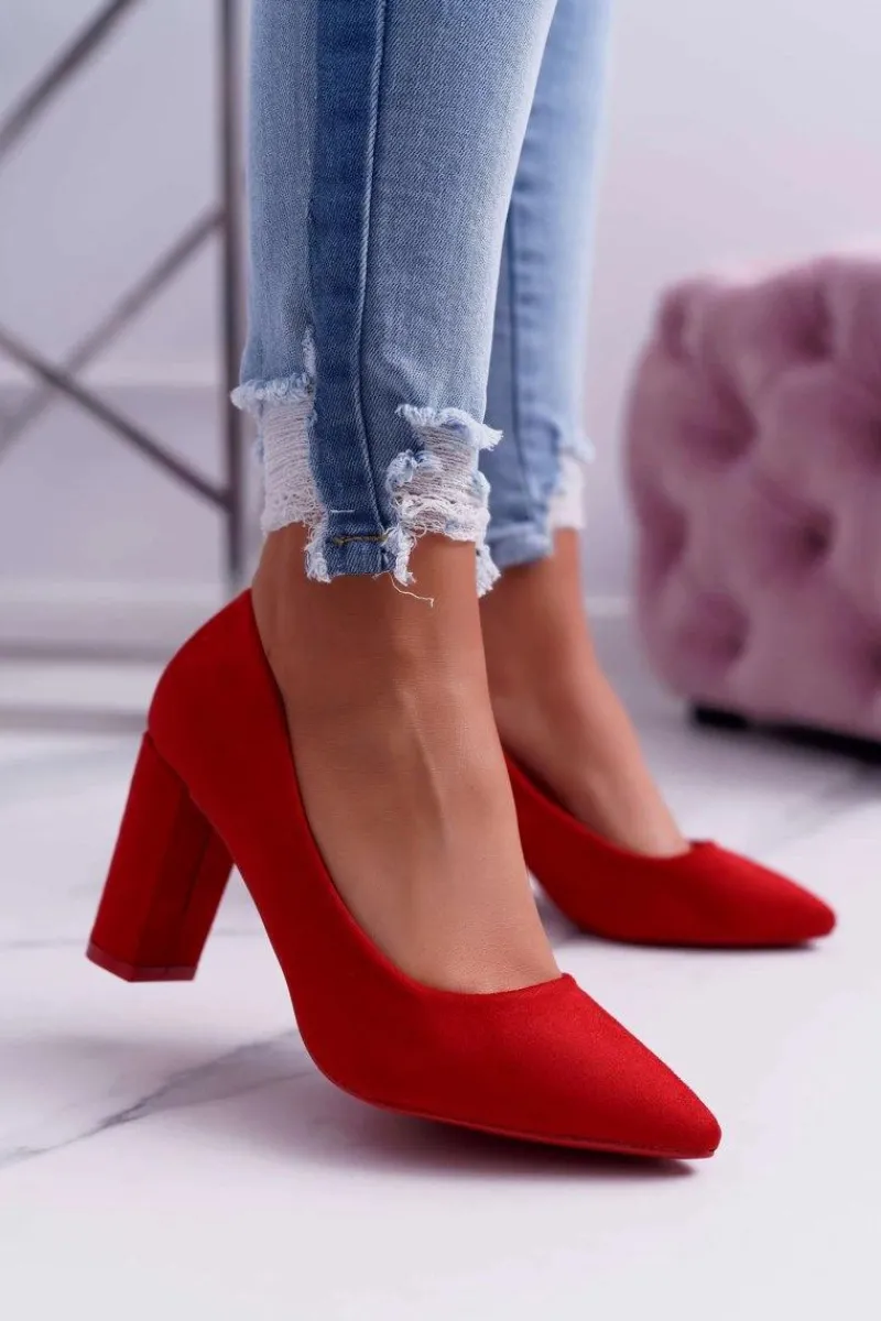 Czółenka Zamszowe|Czółenka Na Słupku>Boto Czółenka Damskie Na Słupku Zamszowe Czerwone Raspberry