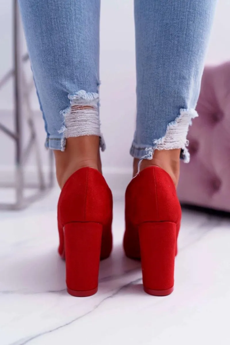 Czółenka Zamszowe|Czółenka Na Słupku>Boto Czółenka Damskie Na Słupku Zamszowe Czerwone Raspberry