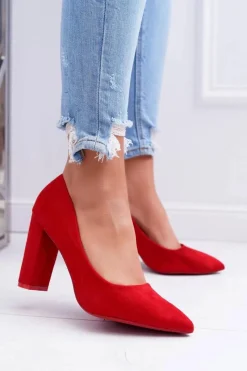 Clearance Boto Czółenka Damskie Na Słupku Zamszowe Czerwone Strawberry