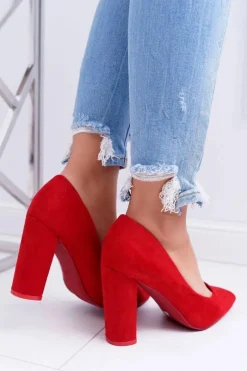 Clearance Boto Czółenka Damskie Na Słupku Zamszowe Czerwone Strawberry