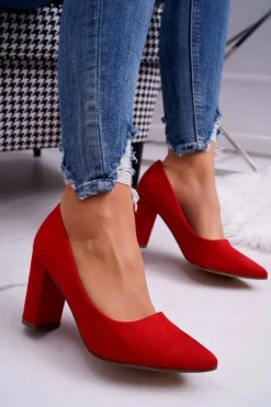 Sale Czółenka Damskie Na Słupku Zamszowe Czerwone Florena Damskie Czółenka Zamszowe|Czółenka Na Słupku