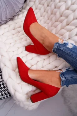 Sale Czółenka Damskie Na Słupku Zamszowe Czerwone Florena Damskie Czółenka Zamszowe|Czółenka Na Słupku