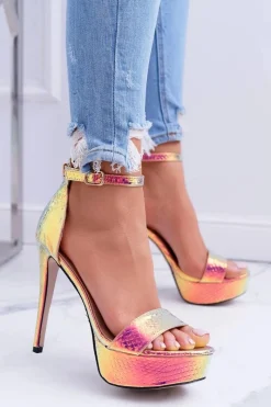 Hot Boto Czółenka Damskie Na Szpilce Platformie Benzynowe Złote ShakeIt