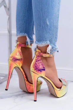 Hot Boto Czółenka Damskie Na Szpilce Platformie Benzynowe Złote ShakeIt