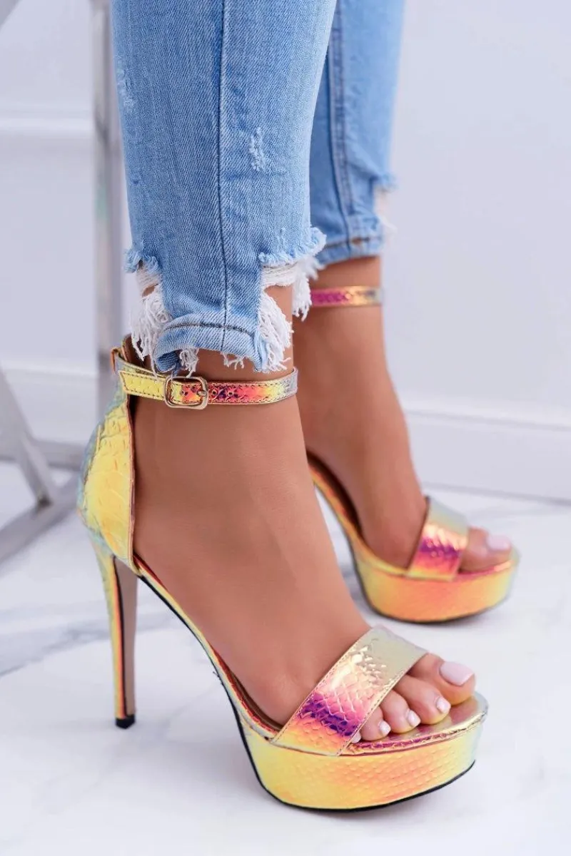 Hot Boto Czółenka Damskie Na Szpilce Platformie Benzynowe Złote ShakeIt