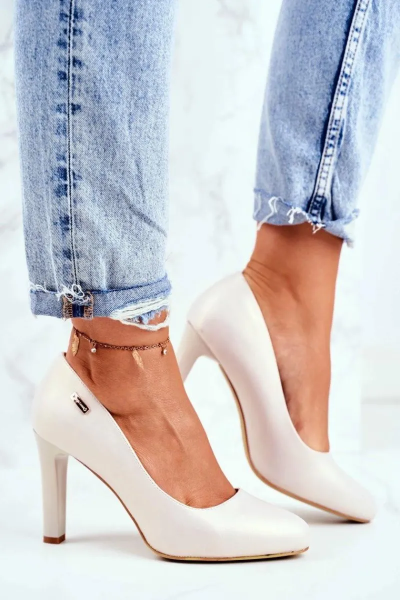 Czółenka Klasyczne|Czółenka Na Słupku>Buty Sergio Leone Czółenka Damskie Perłowe Na Słupku Sergio Leone Beżowe Campbell