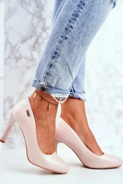 Sale Buty Sergio Leone Czółenka Damskie Perłowe Na Słupku Sergio Leone Pudrowy Róż Campbell