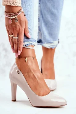 Hot Czółenka Damskie Sergio Leone Na Słupku Lakier Jasnoszare Campbell Damskie Czółenka Na Słupku|Czółenka Klasyczne