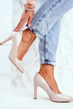 Hot Czółenka Damskie Sergio Leone Na Słupku Lakier Jasnoszare Campbell Damskie Czółenka Na Słupku|Czółenka Klasyczne