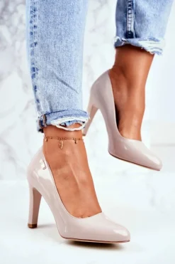 Hot Czółenka Damskie Sergio Leone Na Słupku Lakier Jasnoszare Campbell Damskie Czółenka Na Słupku|Czółenka Klasyczne