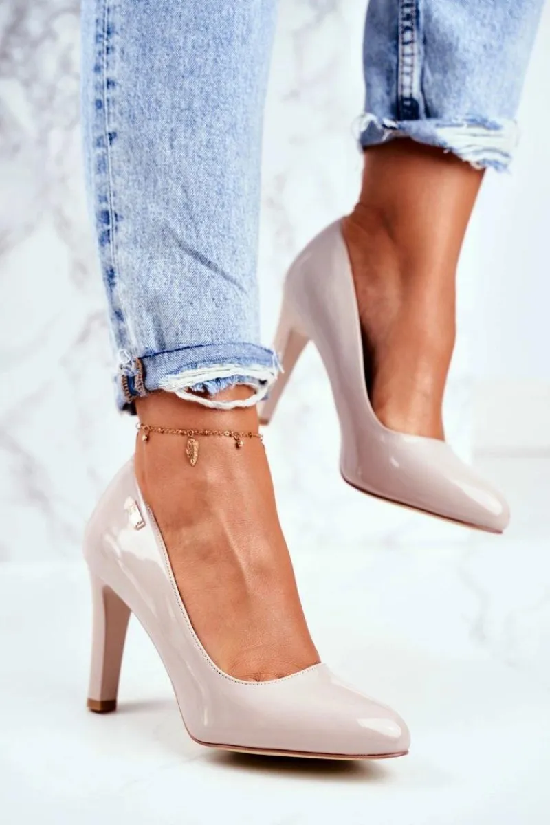 Hot Czółenka Damskie Sergio Leone Na Słupku Lakier Jasnoszare Campbell Damskie Czółenka Na Słupku|Czółenka Klasyczne