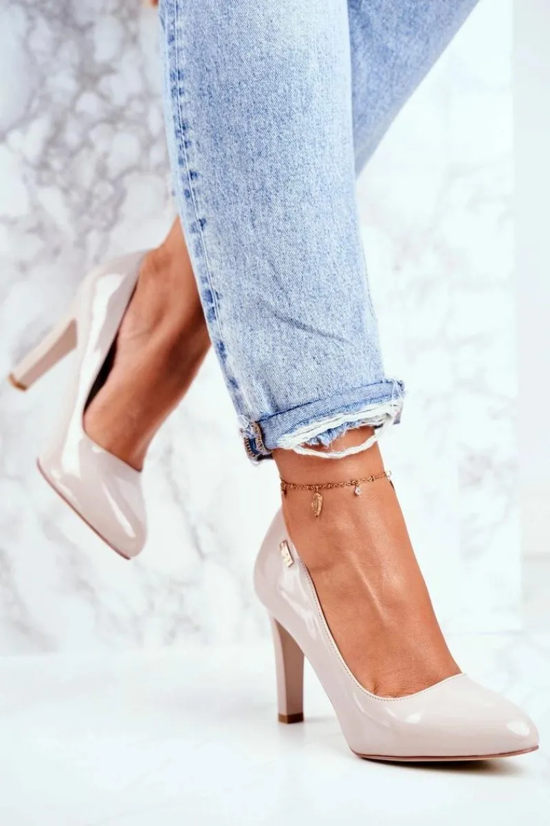 Hot Czółenka Damskie Sergio Leone Na Słupku Lakier Jasnoszare Campbell Damskie Czółenka Na Słupku|Czółenka Klasyczne