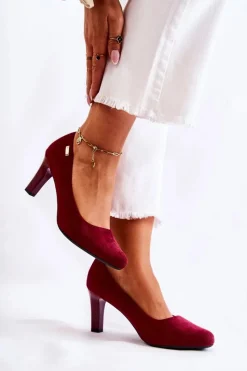 Online Czółenka damskie Sergio Leone Bordowe Zamszowe Orsola Damskie Czółenka Na Słupku|Czółenka Klasyczne