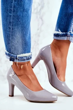 Czółenka Na Słupku|Czółenka Klasyczne>Buty Sergio Leone Czółenka damskie Sergio Leone Szare Lakierowane Orsola