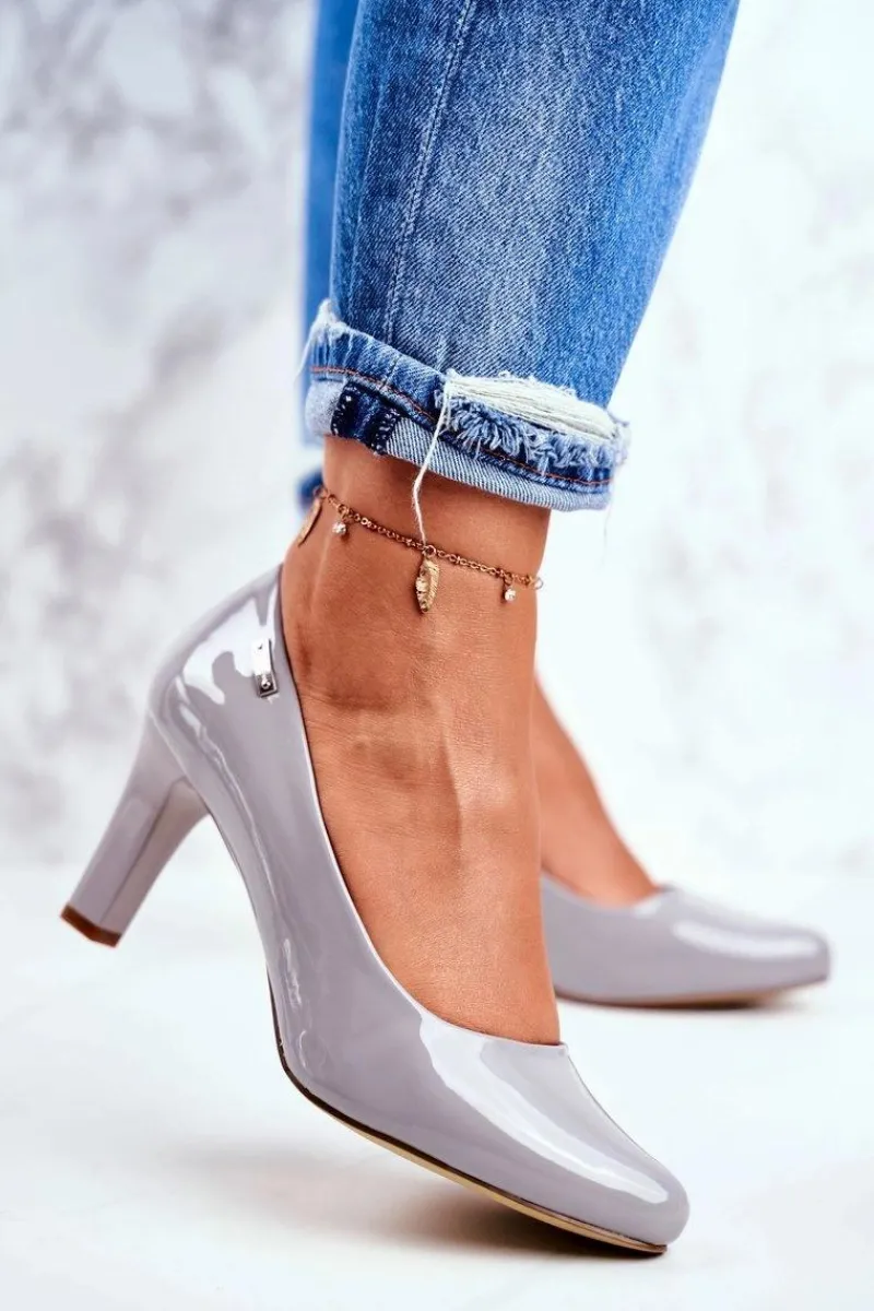 Czółenka Na Słupku|Czółenka Klasyczne>Buty Sergio Leone Czółenka damskie Sergio Leone Szare Lakierowane Orsola