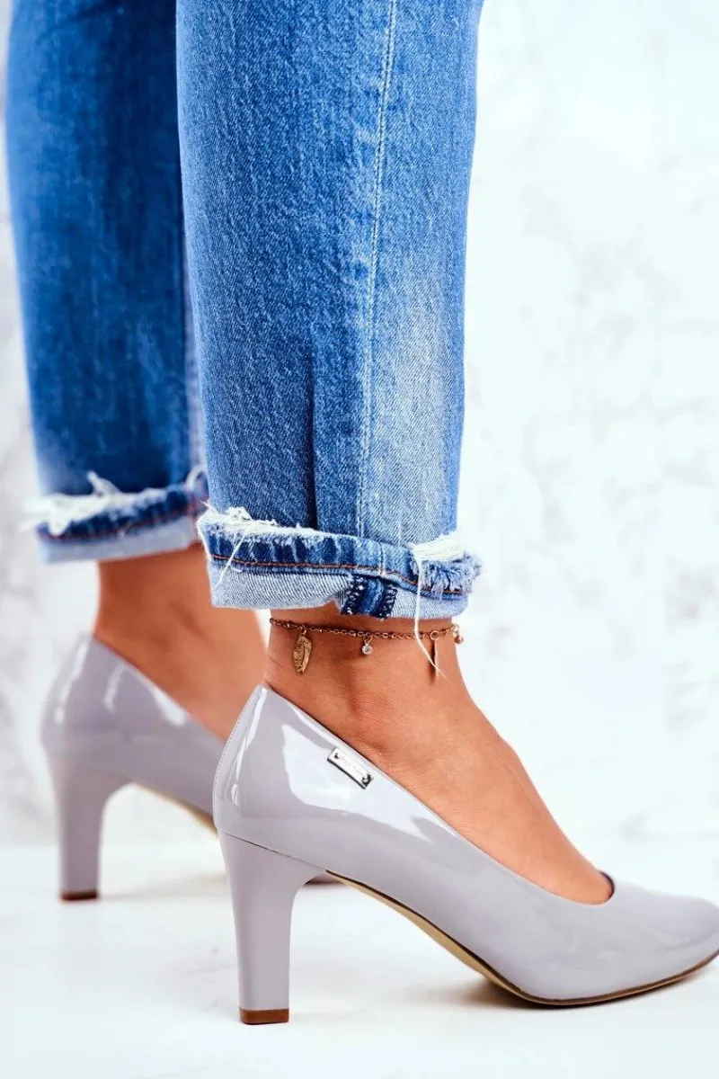 Czółenka Na Słupku|Czółenka Klasyczne>Buty Sergio Leone Czółenka damskie Sergio Leone Szare Lakierowane Orsola