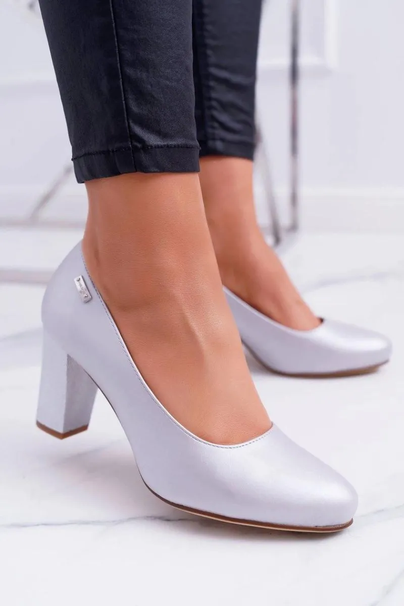 Czółenka Damskie Sergio Leone PB130 Srebrna Perła Amber Damskie Czółenka Na Słupku|Czółenka Klasyczne