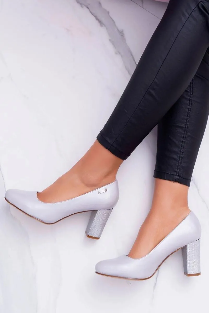 Czółenka Damskie Sergio Leone PB130 Srebrna Perła Amber Damskie Czółenka Na Słupku|Czółenka Klasyczne