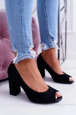 Czółenka Zamszowe|Czółenka Na Słupku>Buty Sergio Leone Czółenka Damskie Sergio Leone Odkryte Palce PB133 Czarne Fani