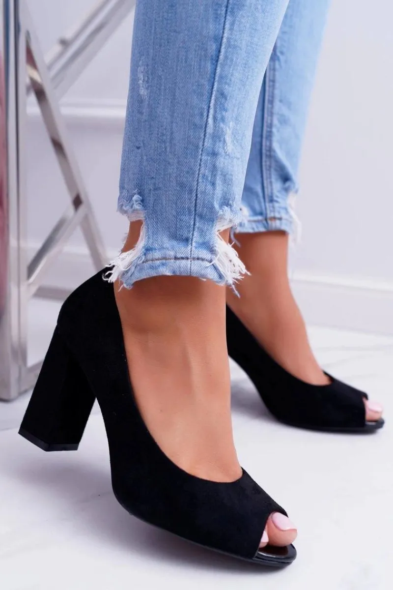 Czółenka Zamszowe|Czółenka Na Słupku>Buty Sergio Leone Czółenka Damskie Sergio Leone Odkryte Palce PB133 Czarne Fani