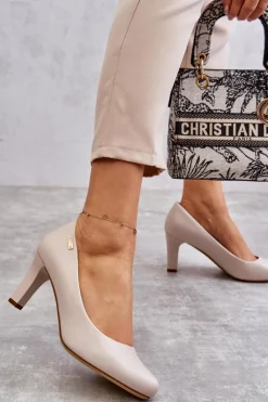 Czółenka Na Słupku|Czółenka Klasyczne>Buty Sergio Leone Czółenka Damskie Sergio Leone Jasnobeżowe Orsola