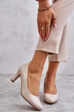 Czółenka Na Słupku|Czółenka Klasyczne>Buty Sergio Leone Czółenka Damskie Sergio Leone Jasnobeżowe Orsola