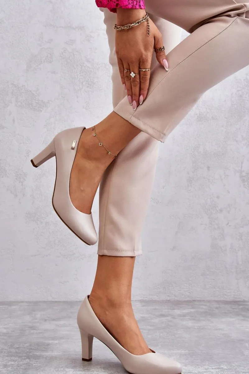 Czółenka Na Słupku|Czółenka Klasyczne>Buty Sergio Leone Czółenka Damskie Sergio Leone Jasnobeżowe Orsola