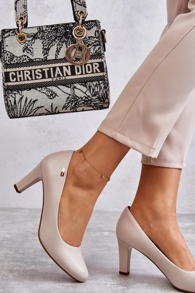 Czółenka Na Słupku|Czółenka Klasyczne>Buty Sergio Leone Czółenka Damskie Sergio Leone Jasnobeżowe Orsola