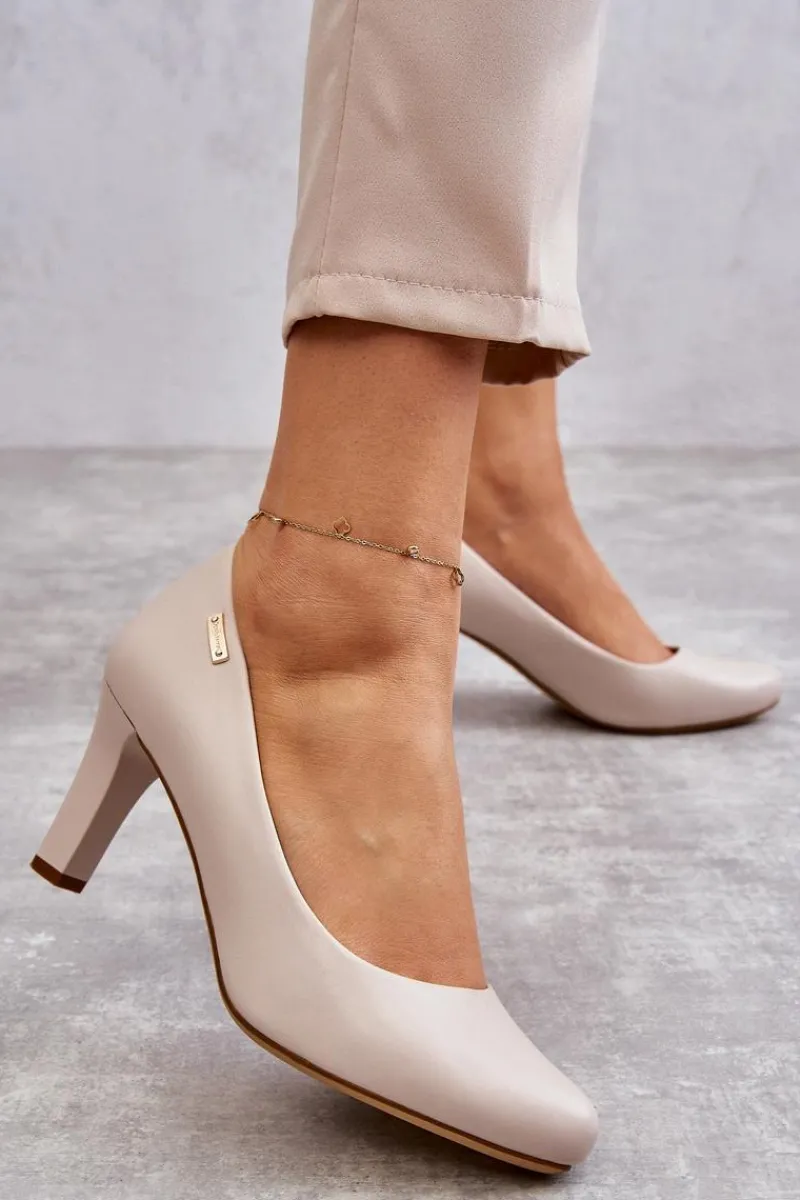 Czółenka Na Słupku|Czółenka Klasyczne>Buty Sergio Leone Czółenka Damskie Sergio Leone Jasnobeżowe Orsola