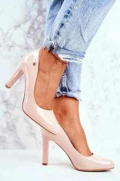 Czółenka Na Słupku|Czółenka Klasyczne>Buty Sergio Leone Czółenka Damskie Sergio Leone Lakierowane Na Słupku Beżowe Campbell Beżowy