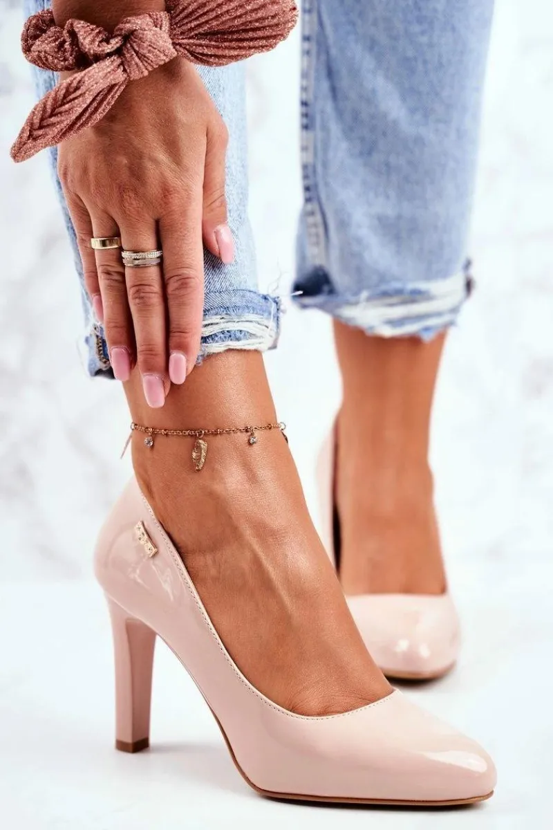 Czółenka Na Słupku|Czółenka Klasyczne>Buty Sergio Leone Czółenka Damskie Sergio Leone Lakierowane Na Słupku Beżowe Campbell Beżowy