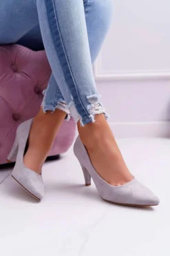 Czółenka Zamszowe|Czółenka Na Słupku>Buty Sergio Leone Czółenka Damskie Sergio Leone PB139 Szare Felice