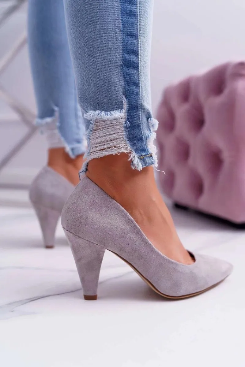 Czółenka Zamszowe|Czółenka Na Słupku>Buty Sergio Leone Czółenka Damskie Sergio Leone PB139 Szare Felice