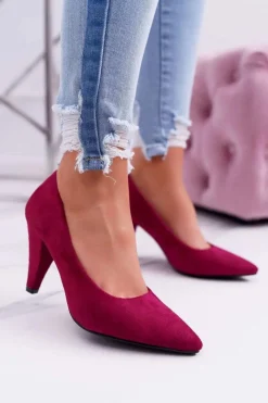 New Czółenka Damskie Sergio Leone PB139 Fuksja Felice Damskie Czółenka Zamszowe|Czółenka Na Słupku