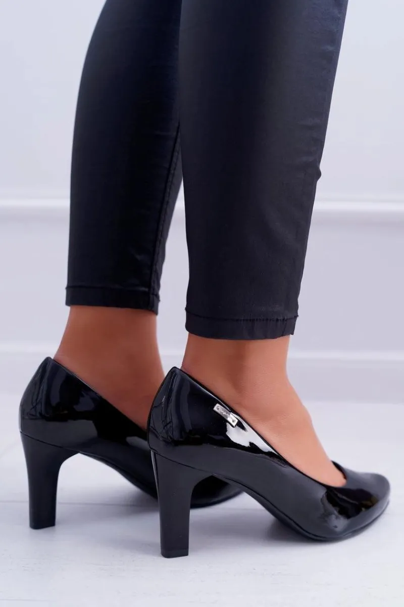 Czółenka Na Słupku|Czółenka Klasyczne>Buty Sergio Leone Czółenka damskie Sergio Leone Czarne Lakierowane Orsola