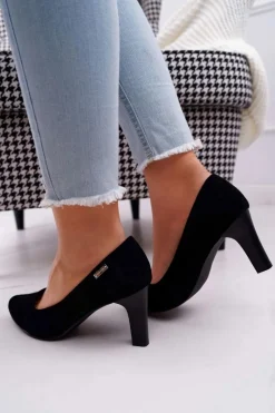 Outlet Buty Sergio Leone Czółenka damskie Sergio Leone Czarne Zamszowe Orsola