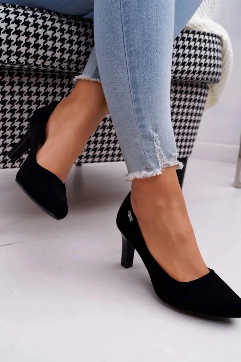 Outlet Buty Sergio Leone Czółenka damskie Sergio Leone Czarne Zamszowe Orsola