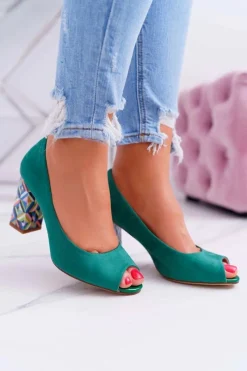 Discount Czółenka Damskie Sergio Leone Odkryte Palce PB133 Zielone Fani Damskie Czółenka Zamszowe|Czółenka Na Słupku